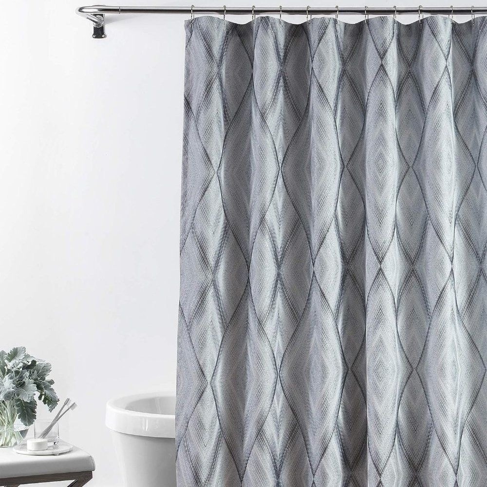 Croscill Echo Shower Curtain 72x72 Slate Grey New Geometric Diamond Woven Fabric